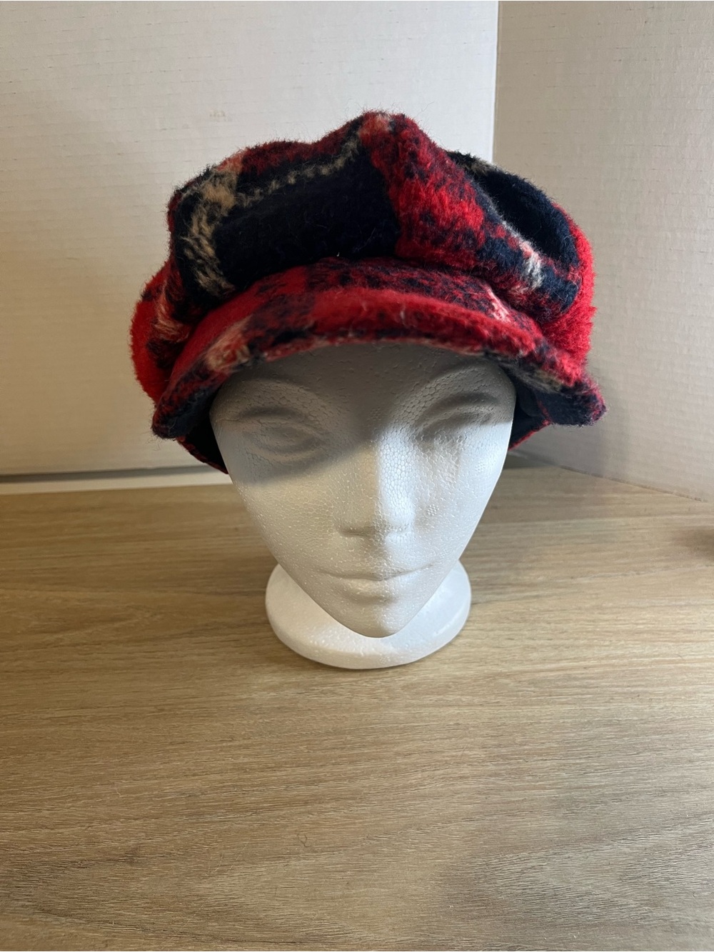 Plaid Wool Newsboy Cap - Red & Black
